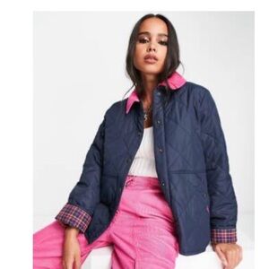 Barbour x ASOS exclusive Brooke quilted jacket in Navy with pink plaid